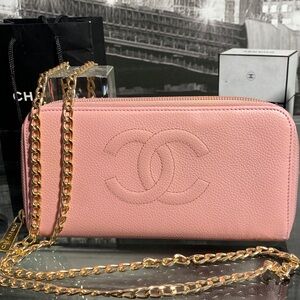 Authentic Rare CHANEL Pink Caviar Timeless CC Zippy Clutch Wallet